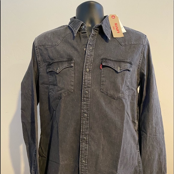 mens black denim western shirt